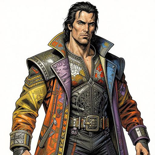 Intricate Ink Drawing of Vibrant Man