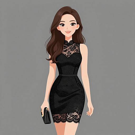 Elegant Woman in Black Lace Dress