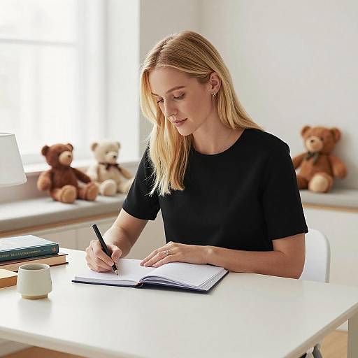 Blonde Woman Writing in Bright Room