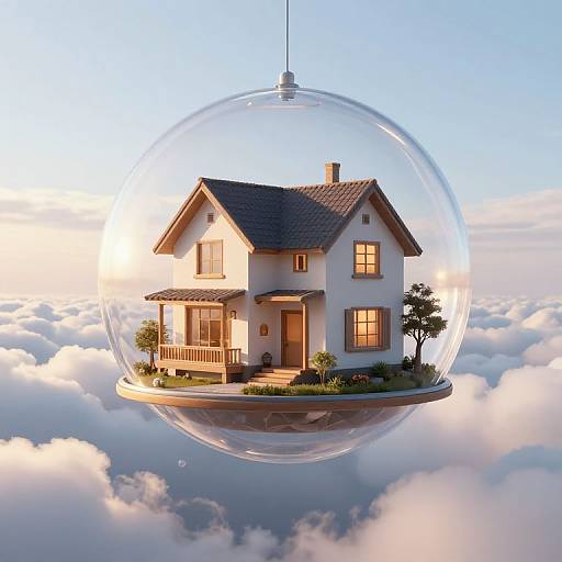 Futuristic Glass House Above Clouds