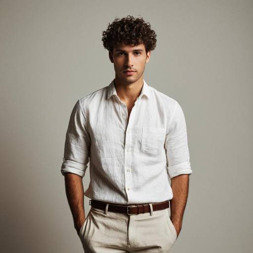 Man in White Linen Shirt with Curly Hair
