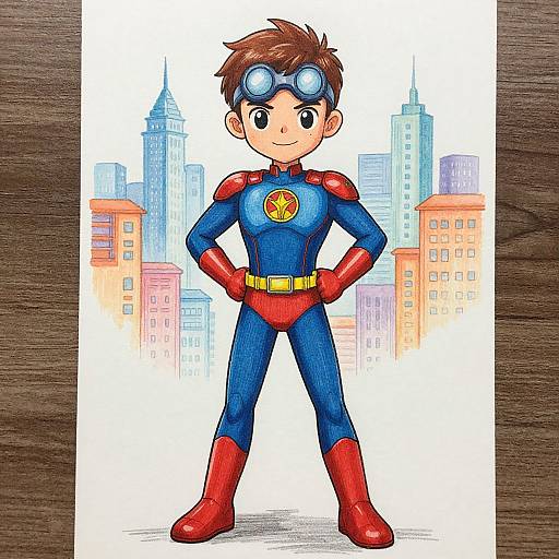 Young Superhero Sketch with Watercolors