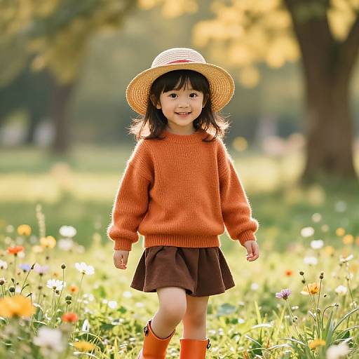 Joyful Girl in Autumn Meadow