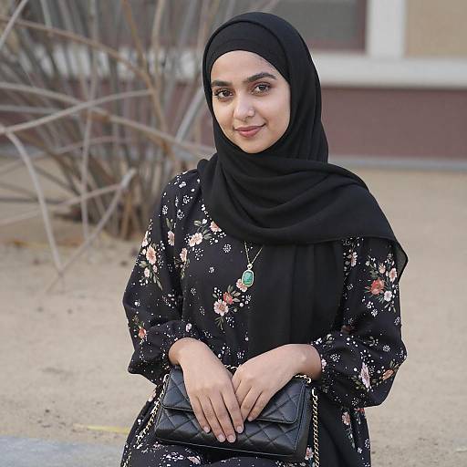 Young Woman in Black Hijab Sitting
