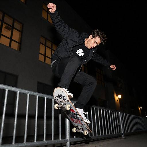 Nighttime Skateboard Trick Action Shot