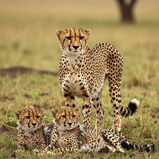 Cheetah with Cubs in Savanna