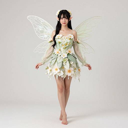 Elegant Fairy Woman in Floral Dress