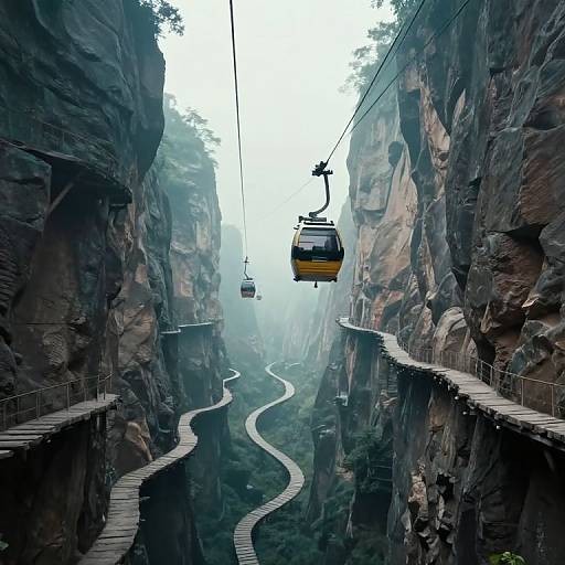 Cable Car Ascending Ethereal Cliffs