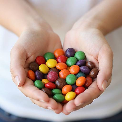 Hands Holding Colorful Skittles Candy