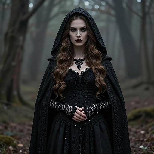 Gothic Woman in Dark Forest