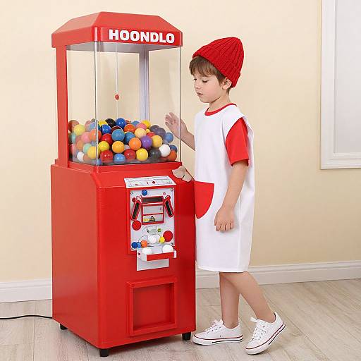 Boy Wearing Working Gumball Machine Costume