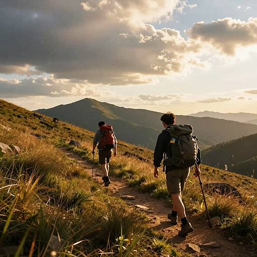 Hikers on Golden Hour Mountain Trail