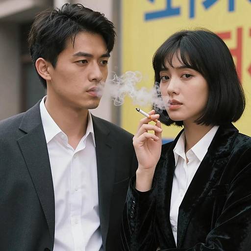 Intense Couple in Stylish Attire