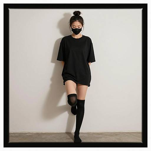 Woman in Black Mask and Thigh-High Socks