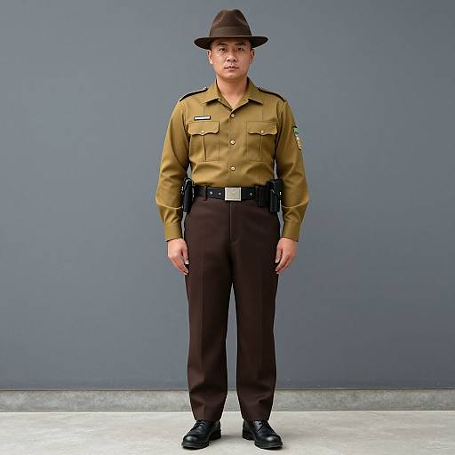 Man in Khaki Uniform and Brown Hat