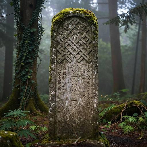 Celta Stone Monument in Misty Forest
