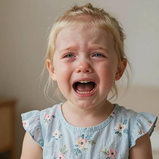 Crying Blonde Girl in Floral Dress