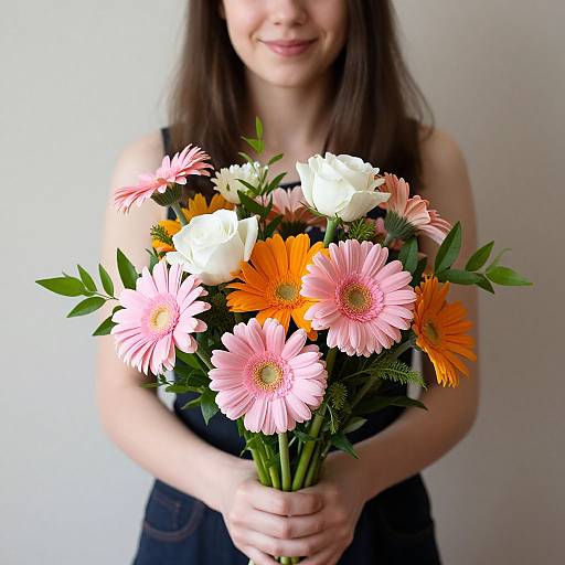 Young Woman with Colorful Flower Bouquet