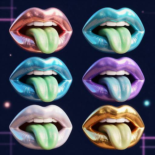 Holographic Chrome Lips with Lime Tongues
