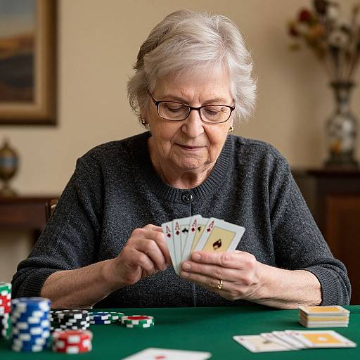 Elderly Woman Enjoying Card Game