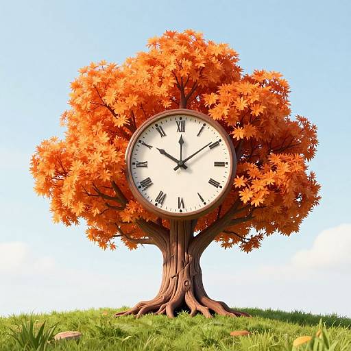 Surreal 3D Tree with Clock Face