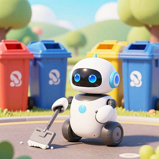 Friendly Cartoon Trash Compacting Robot