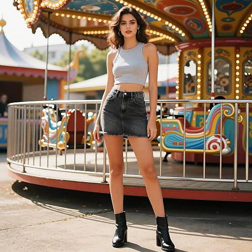 1980s Street Style Woman at Amusement Park