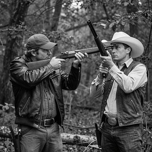 Dramatic Forest Showdown in Monochrome