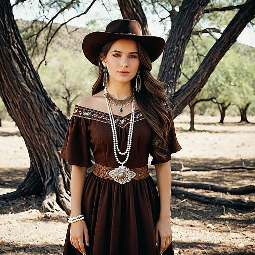 Woman in Formal Western Dress Outdoors
