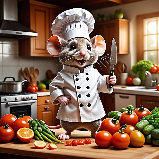 Cartoon Mouse Chef in Kitchen
