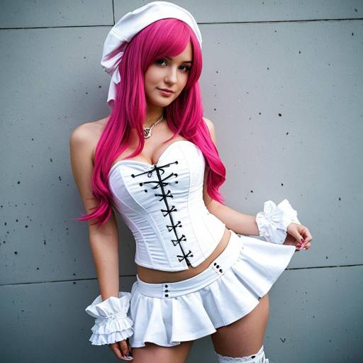 Cosplay Model in White Strapless Corset Outfit
