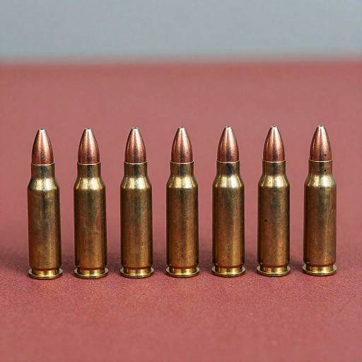 Seven Metallic Bullets on Red Surface