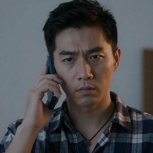 Serious Man Talking on Phone