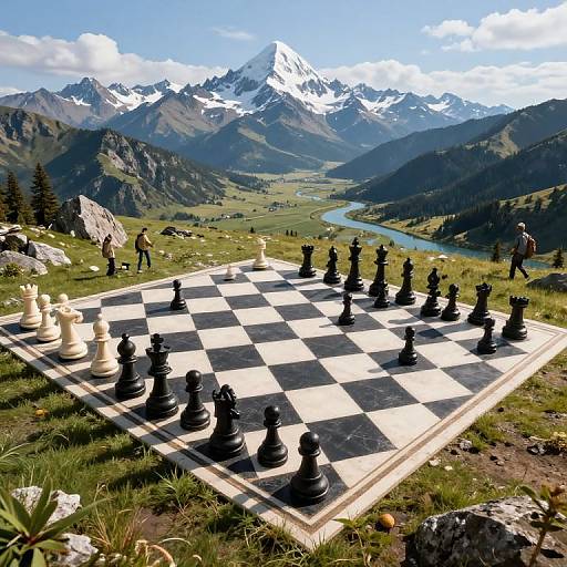 Colossal Chessboard in Mountain Landscape