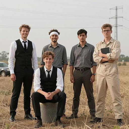 Group of Men in a Grassy Field