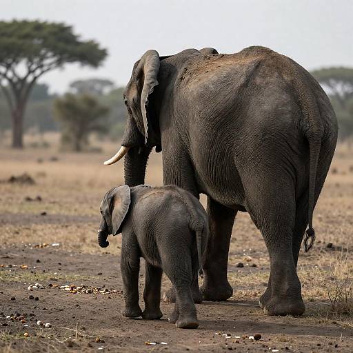 Elephants in Savanna Under Bright Sky