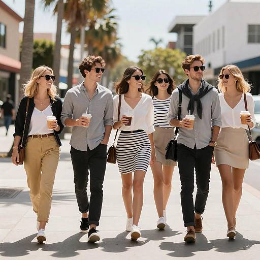 Sunny City Stroll with Fashionable Friends