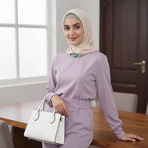 Stylish Young Woman in Beige Hijab
