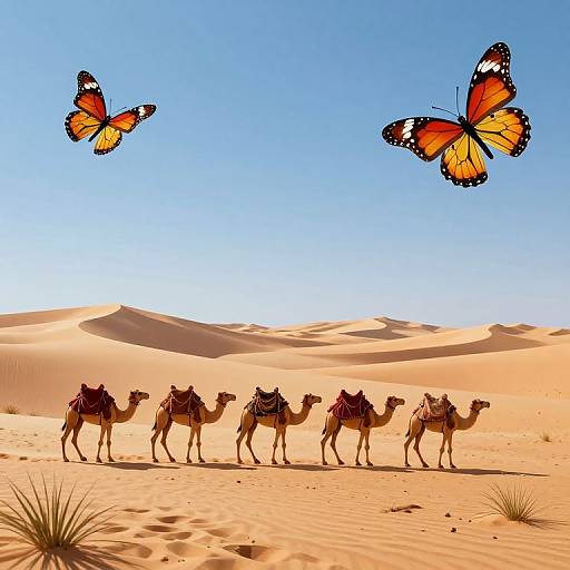 Vector Art Camel Caravan in Desert