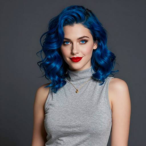 Photorealistic Portrait of a Woman with Blue Hair