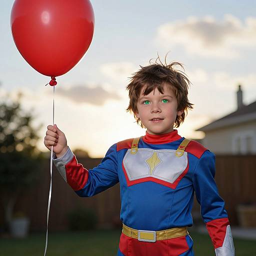 Young Superhero Boy with Balloon