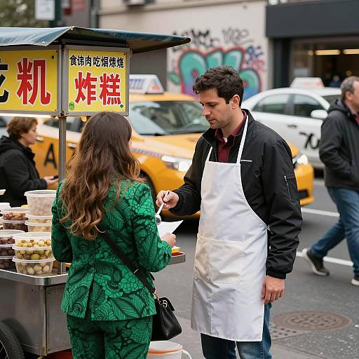 Urban Street Food Scene with Vendors