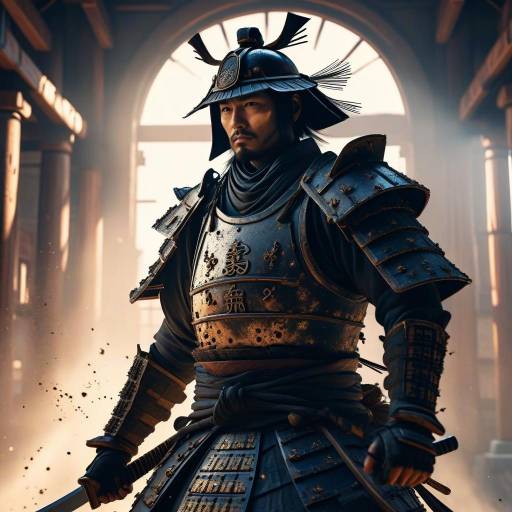 Hyperrealistic Samurai in Abandoned Clock Tower
