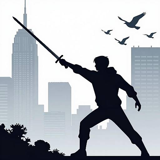 Monochrome Hero Extracting Sword Silhouette