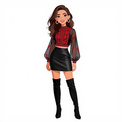 Bohemian Woman in Embroidered Top