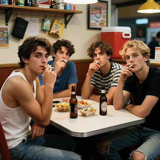Four Friends in a Cluttered Diner
