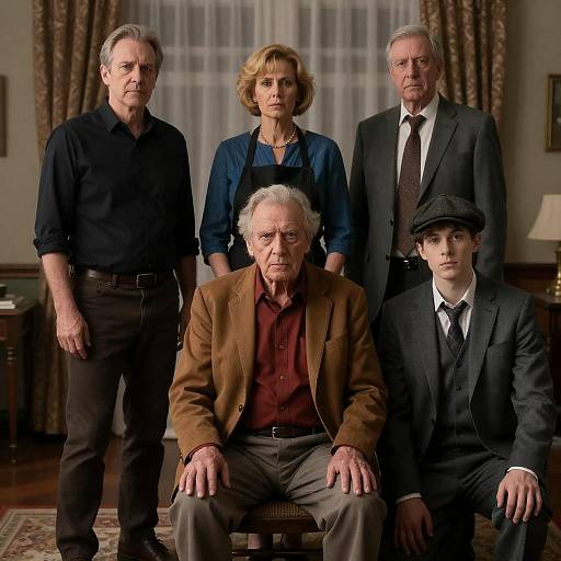 Group of Five People in Dimly Lit Room