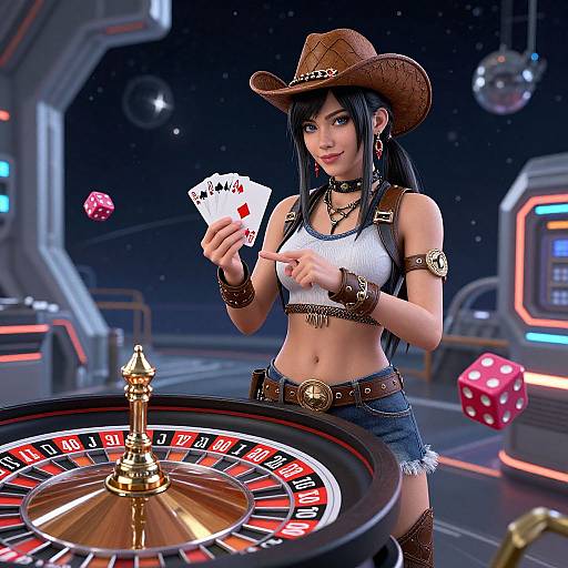 Cyberpunk Western Girl with Poker