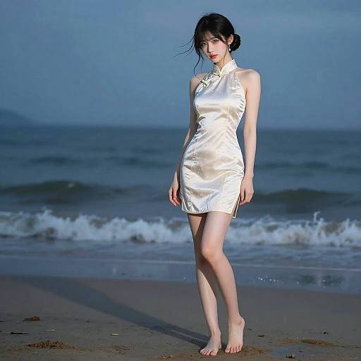 Delicate Beauty in Cheongsam at Night