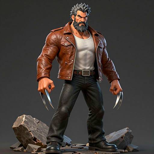 Grizzled Man with Claws and Leather Jacket